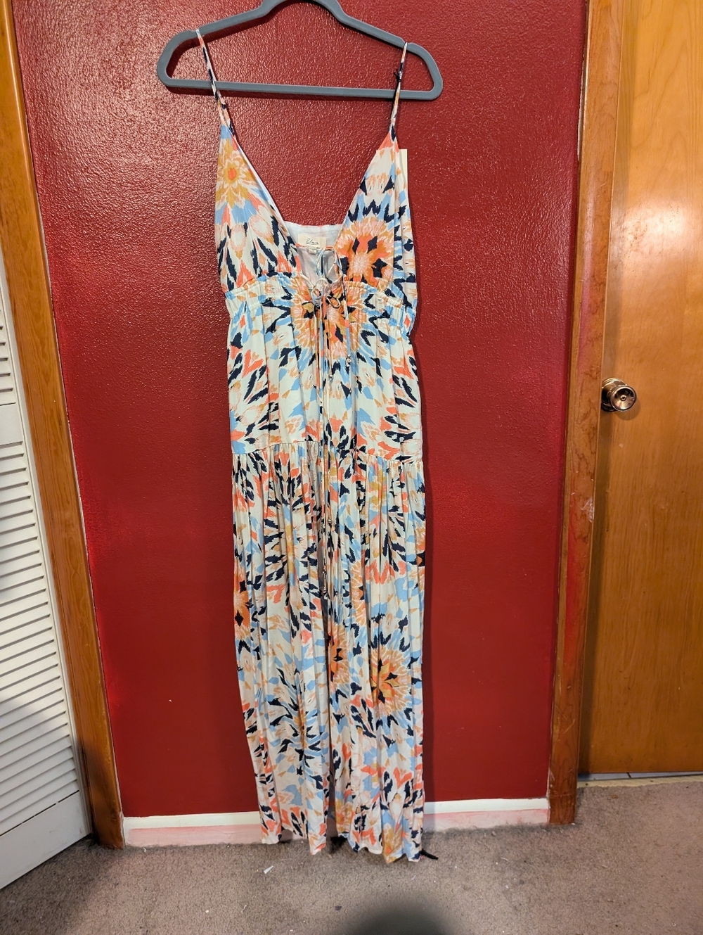 Elan sz L Maxi Sundress in Light Blue & Coral